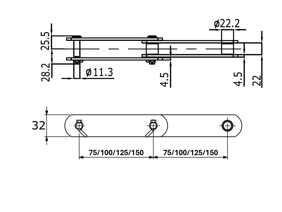 RF05系列大節距輸送鏈條（RF05075 / RF05100 / RF05125等）